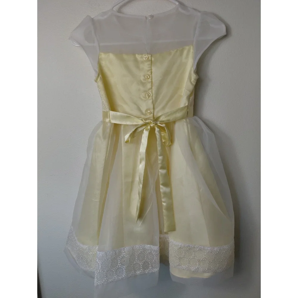 Jona Michelle Girl's Easter Spring Dress Yellow Lace Bow Sz 8 Party Wedding